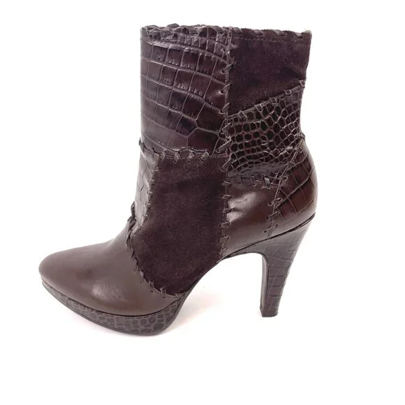 Gianni Bini Brown Patchwork Ankle Boots – Size 7.5M, 3.75” Heel - Picture 5 of 12